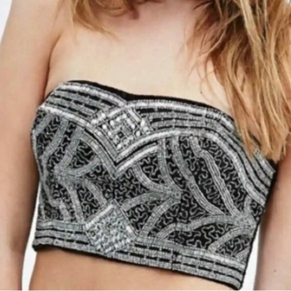 Kimchi Blue Beaded Sequin Strapless  Bando Top